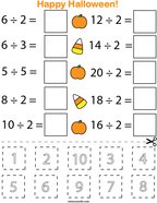 Halloween Division Cut and Paste Math Worksheet