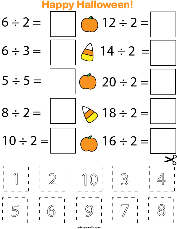 Halloween Division Cut and Paste Math Worksheet
