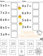 Halloween Multiplication Cut and Paste Math Worksheet