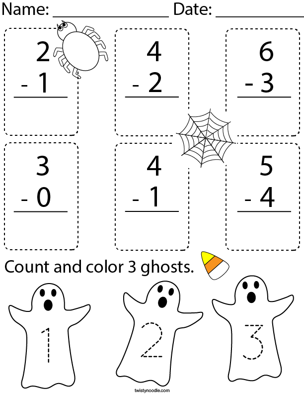 Halloween Subtraction Math Worksheet