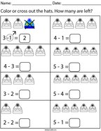 Hat Subtraction Math Worksheet