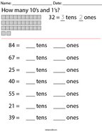How many 10's and 1's Math Worksheet