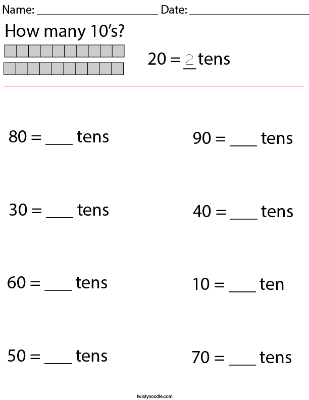 How Many 10's Math Worksheet