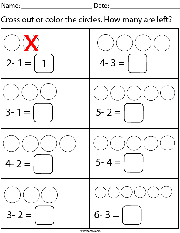 How many are left? Math Worksheet