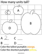 How many units tall is each pumpkin Math Worksheet