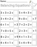 Kindergarten Balancing Addition Equations Math Worksheet