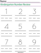 Kindergarten Number Review  Math Worksheet