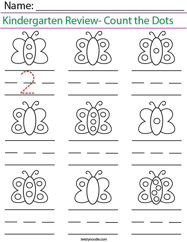 Kindergarten Review- Count the Dots Math Worksheet