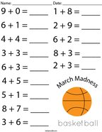 March Madness Addition Math Worksheet