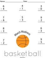 March Madness Subtraction Math Worksheet