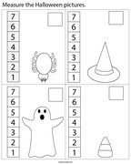 Measure the Halloween pictures Math Worksheet