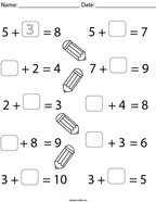 Missing Addends- Addition Math Worksheet