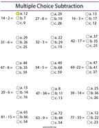 Multiple Choice Subtraction Math Worksheet
