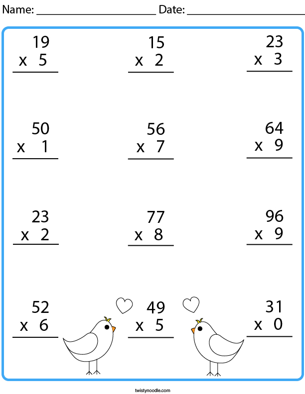 Multiplication 2 Digit by 1 Digit Math Worksheet Twisty Noodle Multiplication 2 Digit by 1 Digit Math Worksheet Twisty Noodle