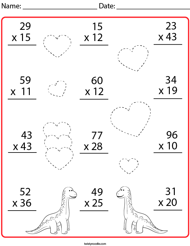 multiplication 2 digit by 2 digit math worksheet twisty noodle