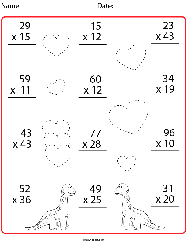 Multiplication- 2 Digit by 2 Digit Math Worksheet