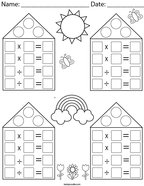 Multiplication and Division Blank Fact Family Houses Math Worksheet