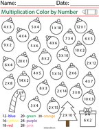 Multiplication- Color by Number Ornaments Math Worksheet