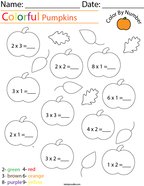 Multiplication- Color by Number Pumkins Math Worksheet
