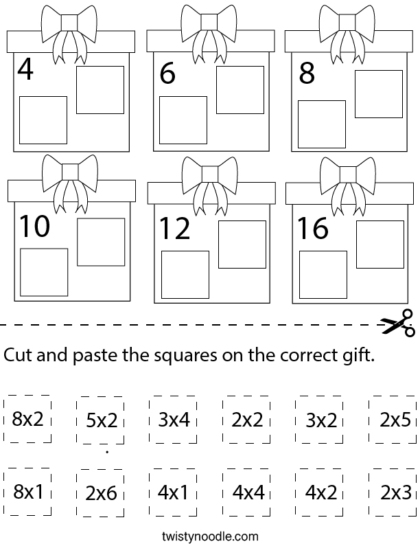 Multiplication- Cut and Paste the Squares Math Worksheet
