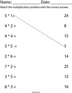 Multiplication Matching Math Worksheet