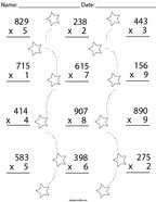 Multiplication Practice- 3 Digit by 1 Digit Math Worksheet
