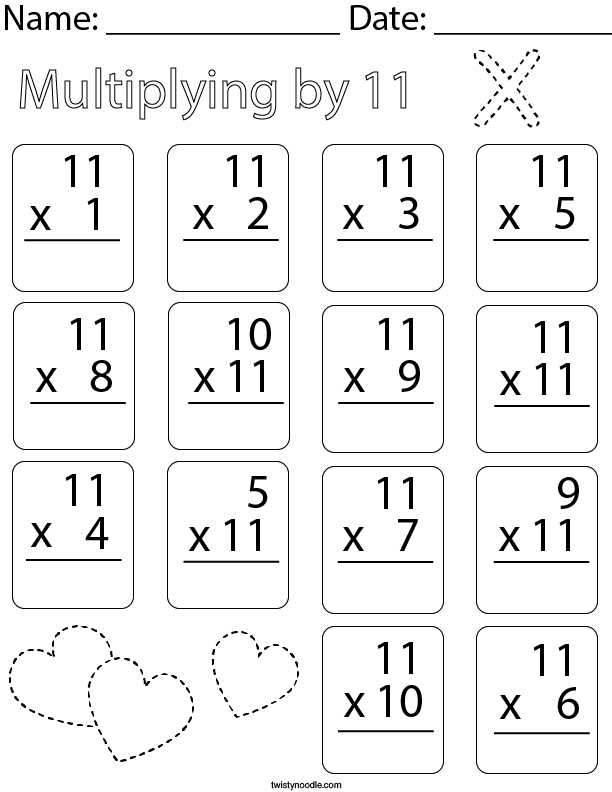 Multiplying by Eleven Math Worksheet