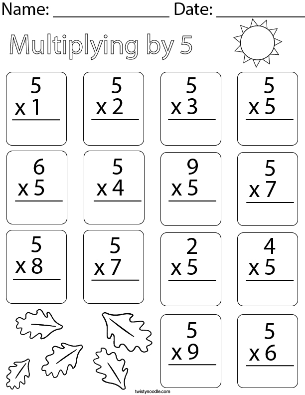Multiplying by Five Math Worksheet