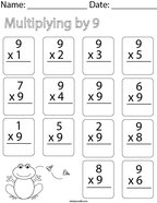Multiplying by Nine Math Worksheet