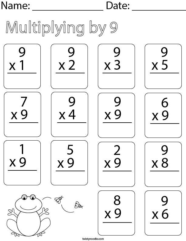 Multiplying by Nine Math Worksheet
