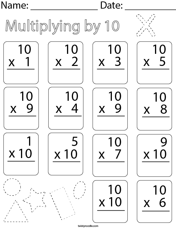 Multiplying by Ten Math Worksheet