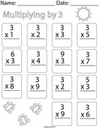 Multiplying by Three  Math Worksheet