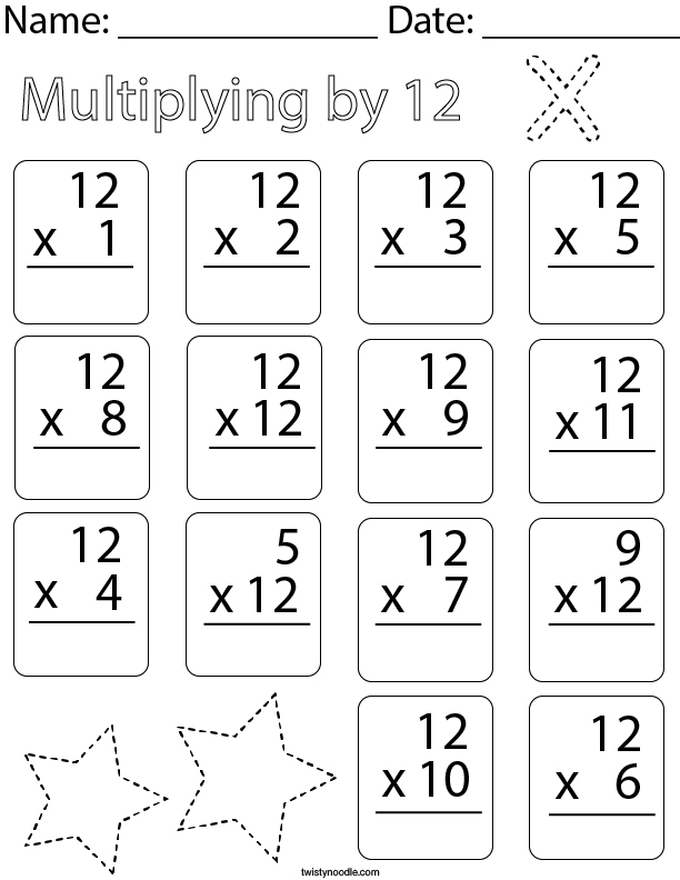Multiplying by Twelve Math Worksheet