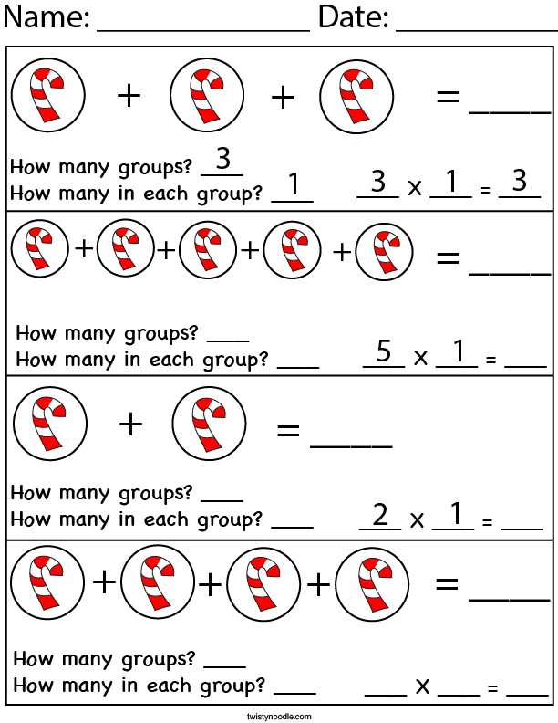 Multiplying Candy Canes Math Worksheet
