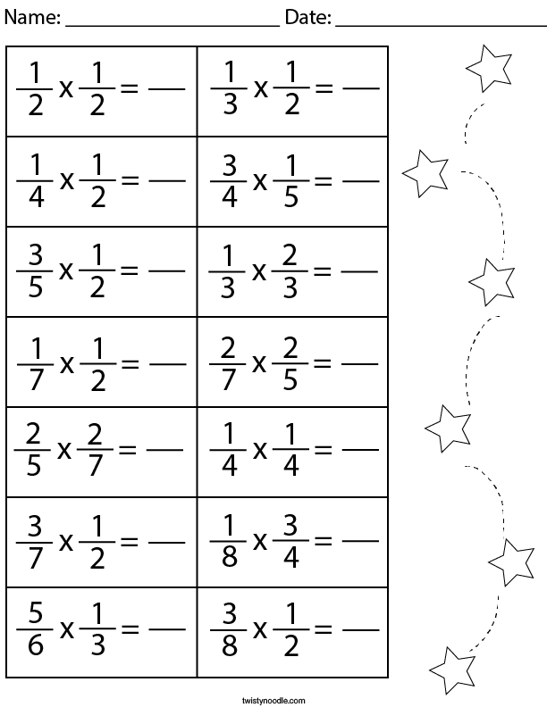 multiplying fractions math worksheet twisty noodle