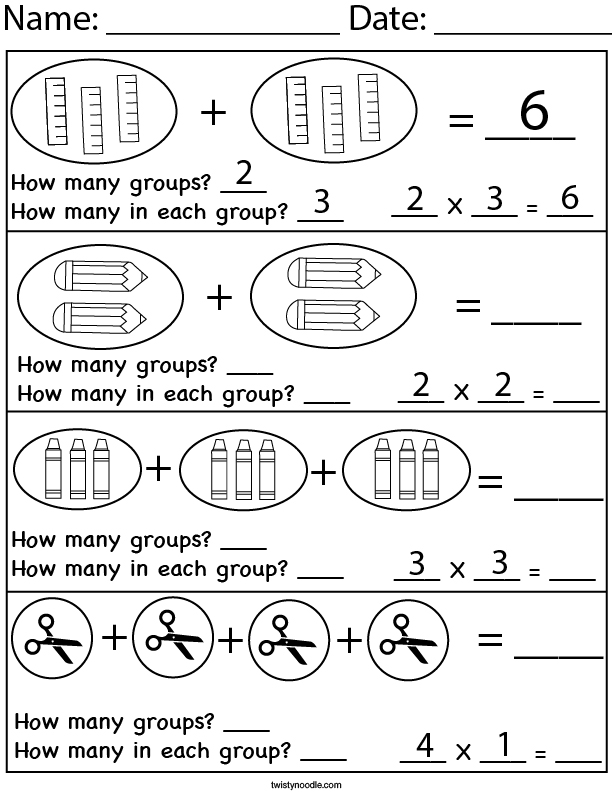 Multiplying School Supplies Math Worksheet