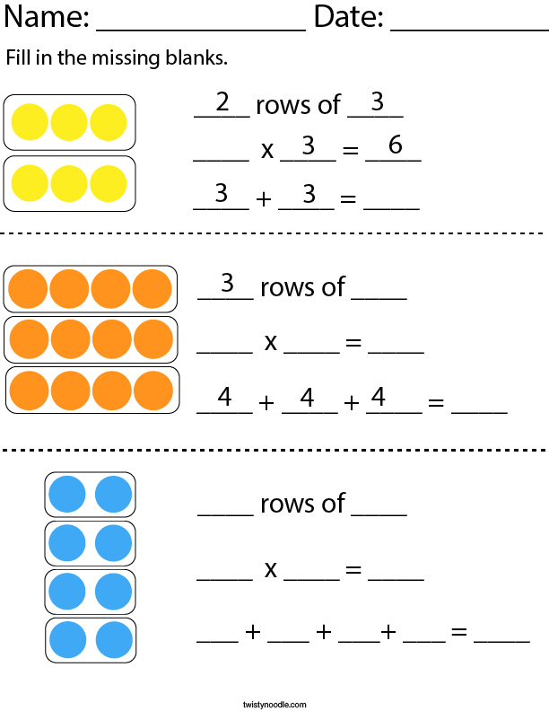 Multiplying with Rows Math Worksheet