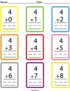 Number 4 Addition Facts Flashcards Math Worksheet
