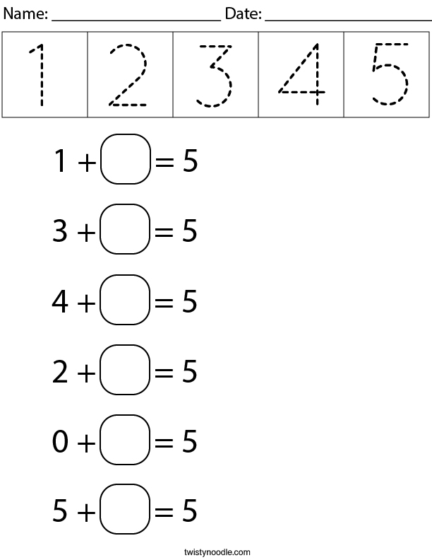 Number Bonds to 5 Math Worksheet