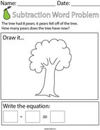 Pear Subtraction Word Problem Math Worksheet