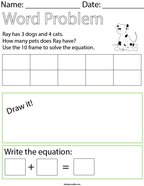 Pets Addition Word Problem Math Worksheet