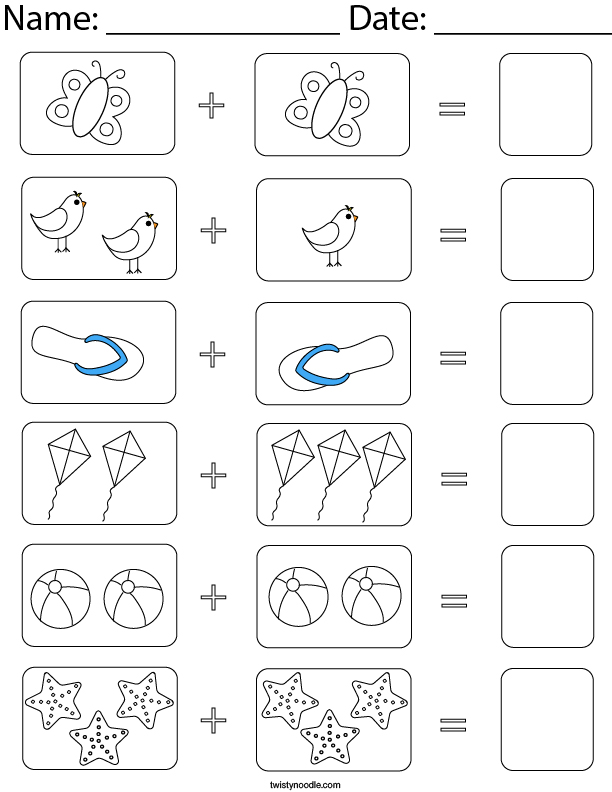 picture addition math worksheet twisty noodle