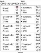 Place Value- Circle the Correct Number Math Worksheet