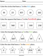 Place Value- Color the Shapes Math Worksheet
