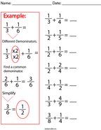 Practice Adding Unlike Fractions Math Worksheet