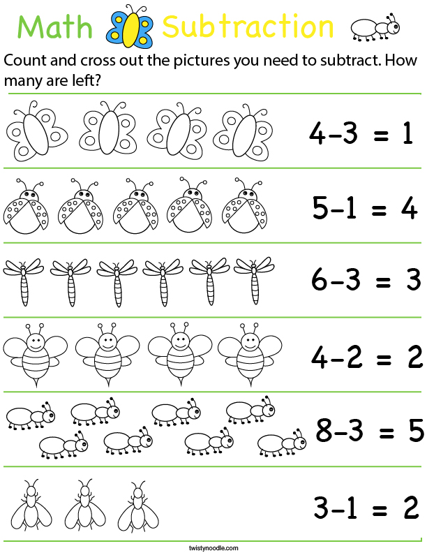 Preschool Math- Buggy Subtraction Math Worksheet