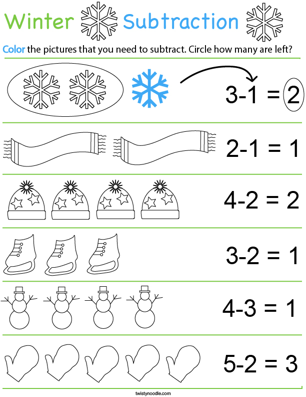 Preschool Math- Color and Subtract Math Worksheet