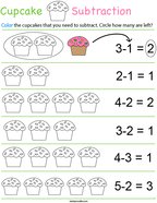 Preschool Math- Cupcake Subtraction Math Worksheet
