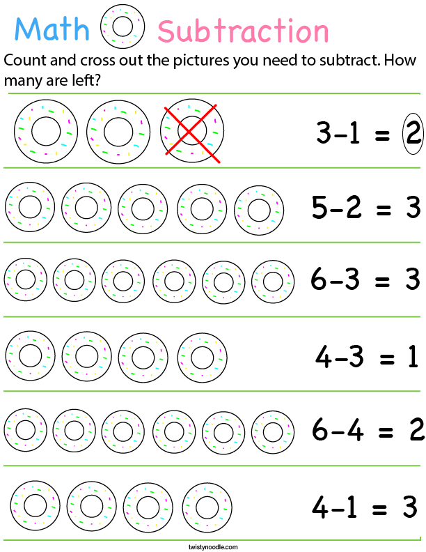Preschool Math- Donut Subtraction Math Worksheet