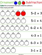 Preschool Math- Ornament Subtraction Math Worksheet